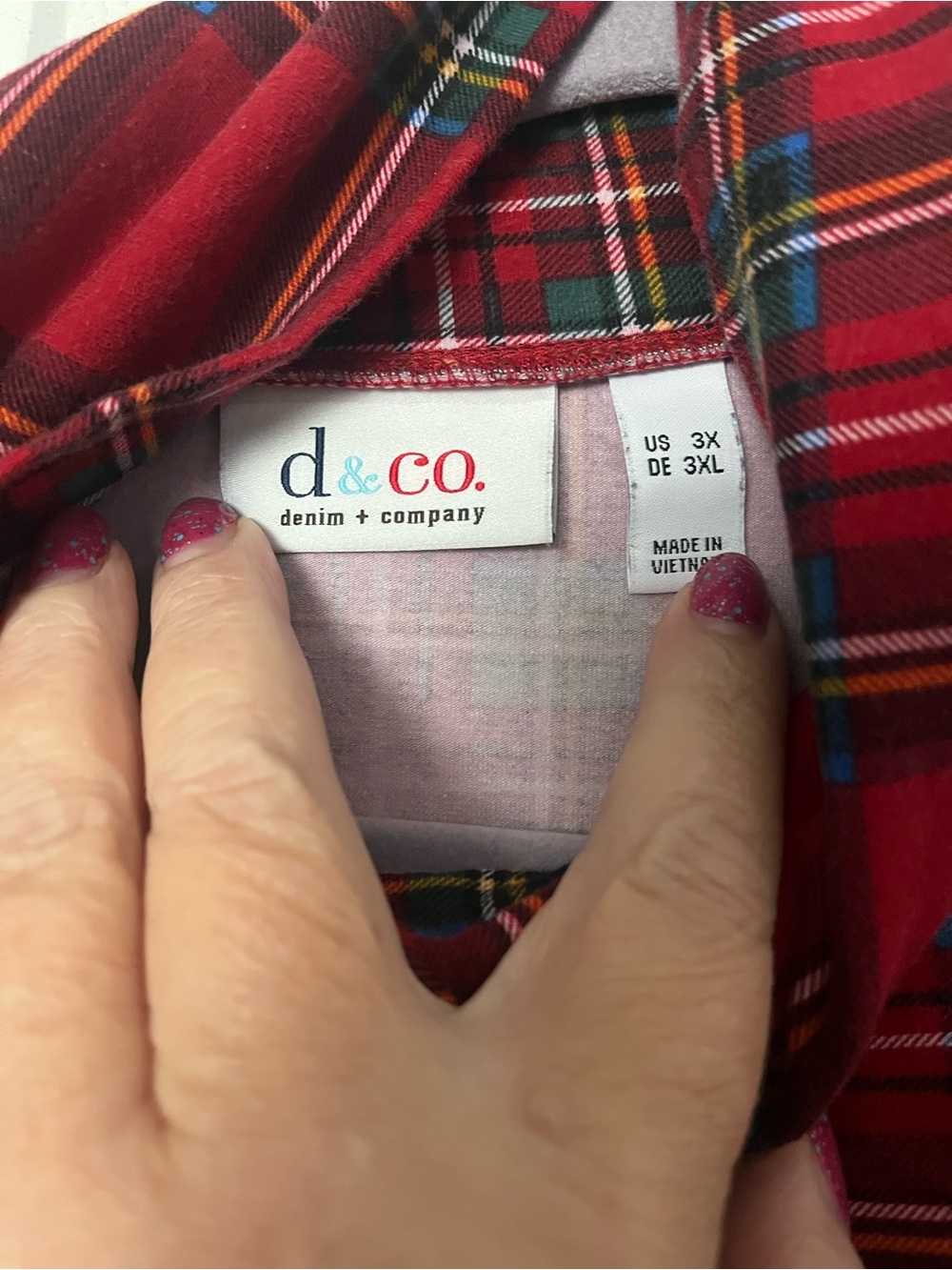 Denim&Co Red Plaid Turtleneck Blouse Perfect Jersey 3X - Picture 3 of 4